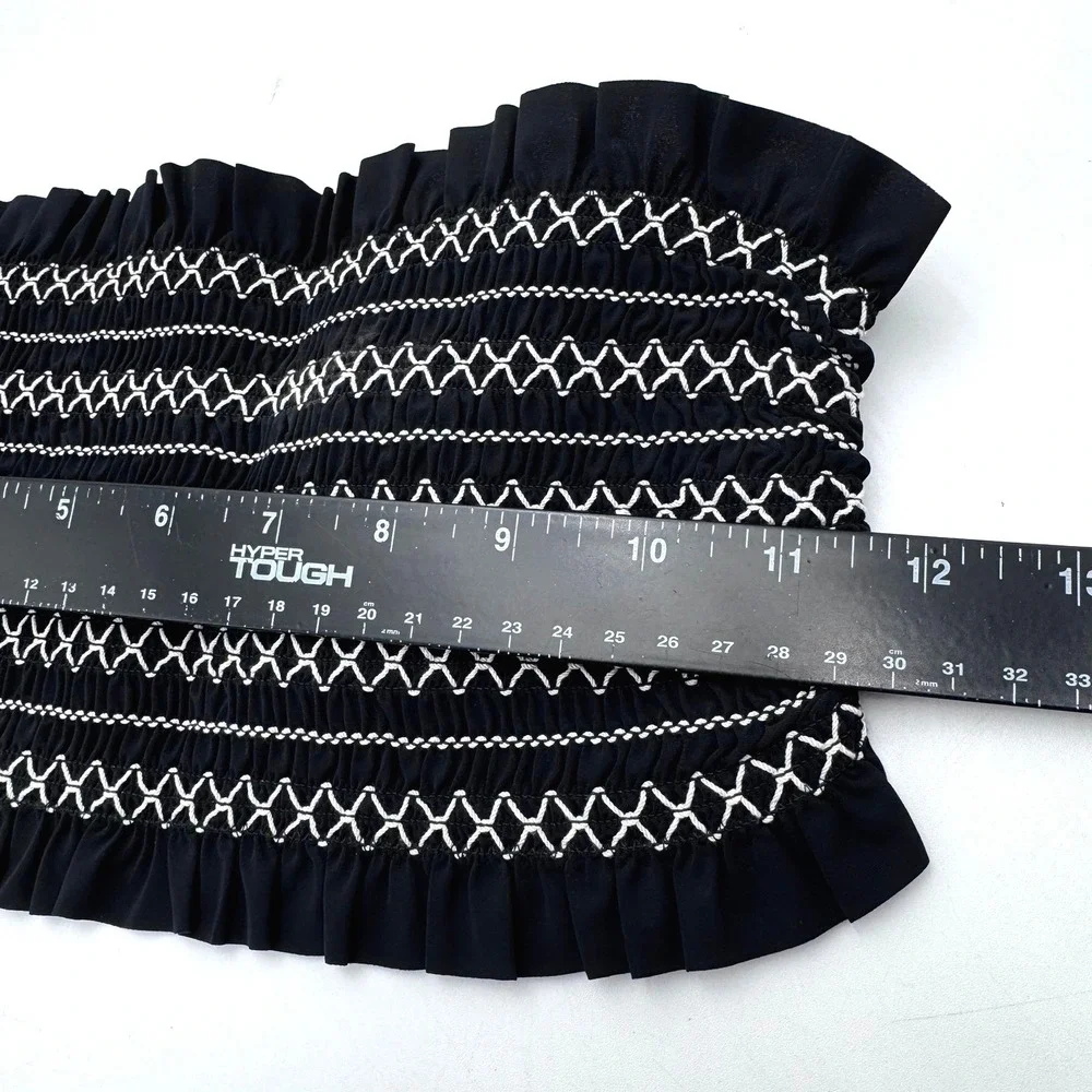 TORY BURCH NEW Small Black White Smocked Embroidered Bandeau Costa Bikini Top